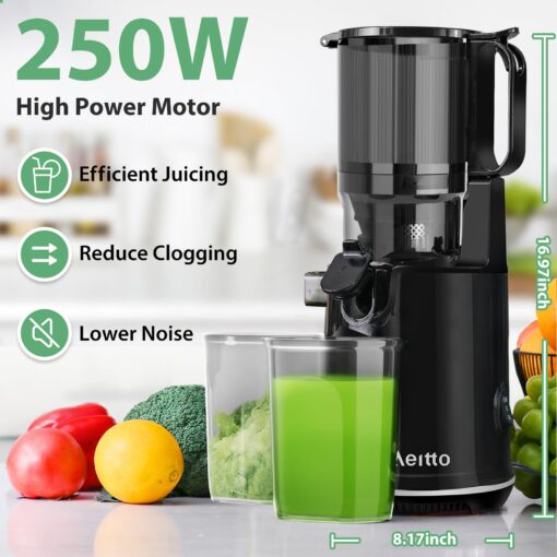 Aeitto Juicer Machines, Cold Press Juicer, 5.3“ Large Feed Chute for Whole Fruits & Vegetables, Slow Masticating Juicer Easy to Clean, High Juice Yield, Black - Image 5