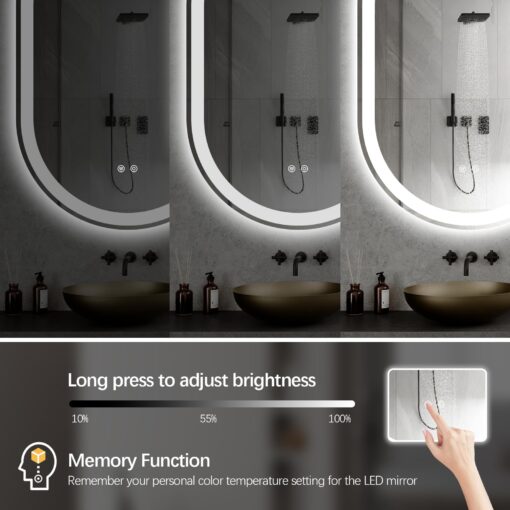 38"x26" Oval LED Bathroom Mirror, Frameless Backlit Mirror with Light Anti-Fog 3 Color Dimmable with Memory Function IP65 Waterproof 5mm HD Glass, Lighted Backlit Mirror Smart for Makeup - Image 7