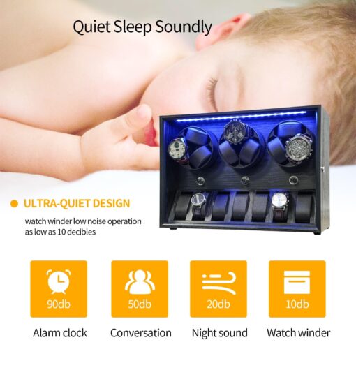 Oryx 9 Watch Winder for Automatic Watches, Rotating Watch Box 5 Rotation Modes Setting Display Case with Extra Watch Storages and LED Light, Lockable Winders USB Powered Super Quiet Mabuchi Motor - Image 2