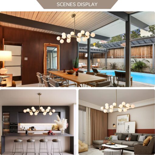 7PMBEANE Mid Century Modern Chandelier Over Table, 16-Light Globe Sputnik Chandelier Brass Pendant Lighting Fixture Hanging Ceiling Light for Dining Room, Kitchen Island - Image 9