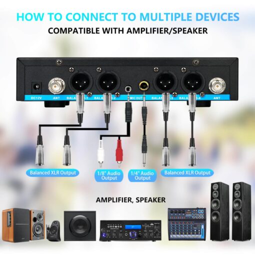 ZERFUN 4 Channel Rechargeable Wireless Microphone System, Pro UHF Metal Handheld Wireless Microphones Cordless Mics for Karaoke Singing Church with VOL Control, 4x50 Adjustable Frequency(G8) - Image 4
