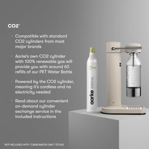 aarke Carbonator lll with CO2 Cylinder, Sparkling & Carbonation Water Machine, Stainless Steel with PET BPA-Free Reusable Bottle Volume 800 mL (Sand) - Image 6