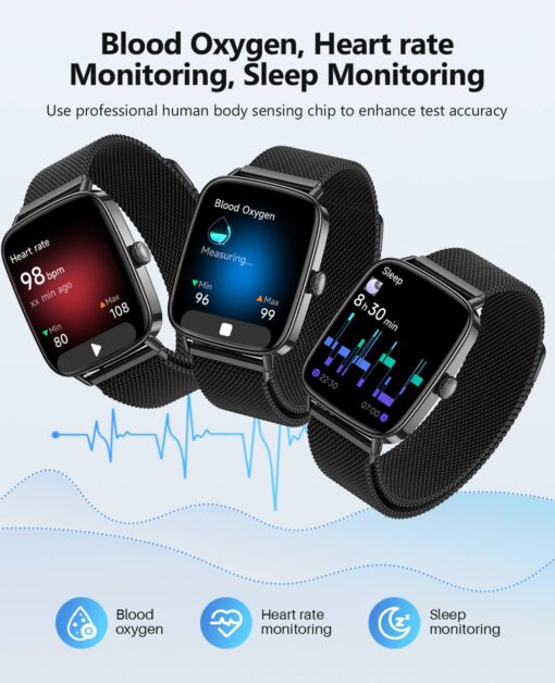 2025 Smart Watches for Men, 1.85" AI Voice Smartwatch, 24/7 Heart Rate Monitor, Stress/SpO2/Sleep Tracker, IP68 Waterproof, Weather, 100+ Sports Fitness Tracker for Android iOS Black Metal - Image 4