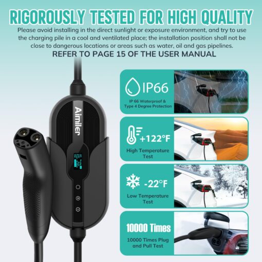 AIMILER Level 2 Electric Car(EV) Charger(WiFi APP) for Tesla Model X/Y/3/S/Cybertruck, 240V, 32 Amp, NEMA 14-50 Plug, 25ft ETL Listed Tesla Mobile Wall Charger, Portable/Home NACS Connector Stations - Image 3