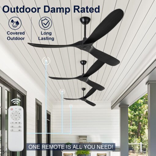 ZIMOFLL 72 inch Ceiling Fans Without Lights, Large Ceiling Fan no Light, Wet Rated Black Outdoor Ceiling Fans for Patios Outside Porch, High CFM speed DC Motor, 3 Blade Wood Ceiling Fan with Remote - Image 7