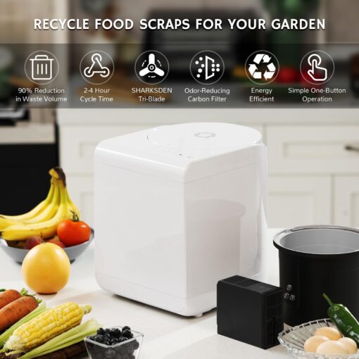 Airthereal Revive R500 Electric Kitchen Composter, SHARKSDEN® Tri-Blade, Turn Food Waste and Scraps into Natural Fertilizer for Plants, Glossy Pearl White - Image 7