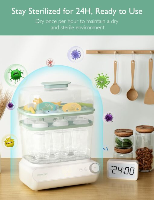Momcozy 3 Layers Large Bottle Sterilizer and Dryer, Fast Sterilize and Dry, Universal Bottle Sterilizer for All Bottles & Breast Pump Accessories, Touch Screen & Auto-Off Bottle Sanitizer - Image 4
