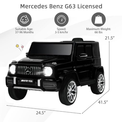 INFANS Licensed Mercedes Benz G63 Kids Ride On Car, 12V Electric Vehicle with Remote Control, Double Open Doors, Music, Bluetooth, Wheels Suspension, Battery Powered for Children Boy Girl (Black) - Image 4