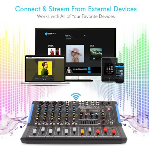 Pyle 8-Channel Bluetooth Studio Audio Mixer- DJ Sound Controller Interface w/ USB Drive for PC Recording Input, XLR Microphone Jack, 48V Power, RCA Input/Output for Professional & Beginners- PMXU88BT - Image 4