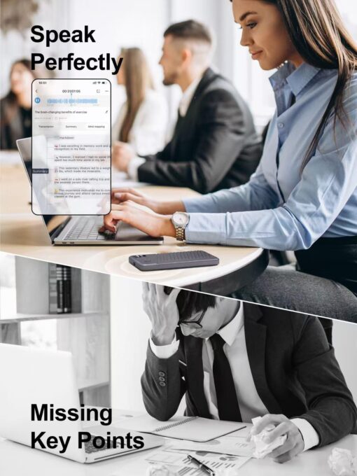 AI Voice Recorder - Record,Transcribe,Charge 3 in 1,Support 107 Languages,Avoid Missing Meeting Highlights,64 GB,ChatGPT Driven AI Summarization,App Control,Mind Mapping,Bluetooth Distance 50ft - Image 5