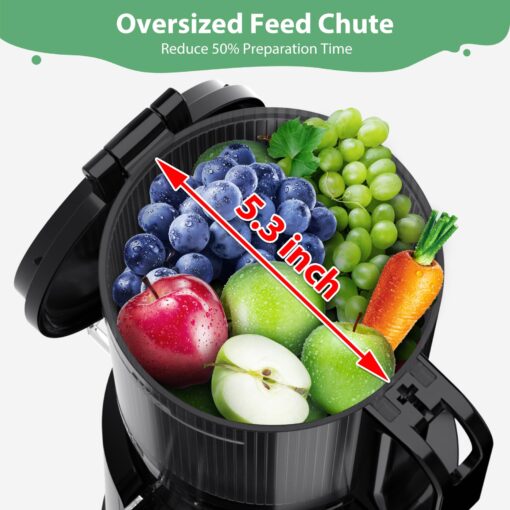 Aeitto Juicer Machines, Cold Press Juicer, 5.3“ Large Feed Chute for Whole Fruits & Vegetables, Slow Masticating Juicer Easy to Clean, High Juice Yield, Black - Image 6