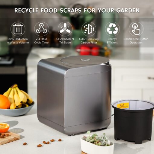 Airthereal Revive Electric Kitchen Composter, SHARKSDEN Tri-Blade, Turn Food Waste and Scraps into Dry Compost Fertilizer for Plants, R500 Gray - Image 8