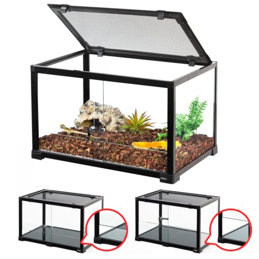 OiiBO Reptile Tank Terrarium 24" x 16" x 16", 2 in 1 Reptile Habitat Terrarium with Front Sliding Doors Screen Ventilation for Lizard Gecko Tortoise