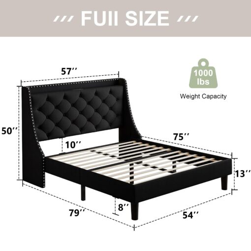 Feonase Full Size Bed Frame with Luxury Wingback and Fast Charging Station,Full Upholstered Button Tufted Storage Headboard Platform Bed,Sturdy Wooden Slats Support,Noise-Free,Easy Assembly,Black - Image 7