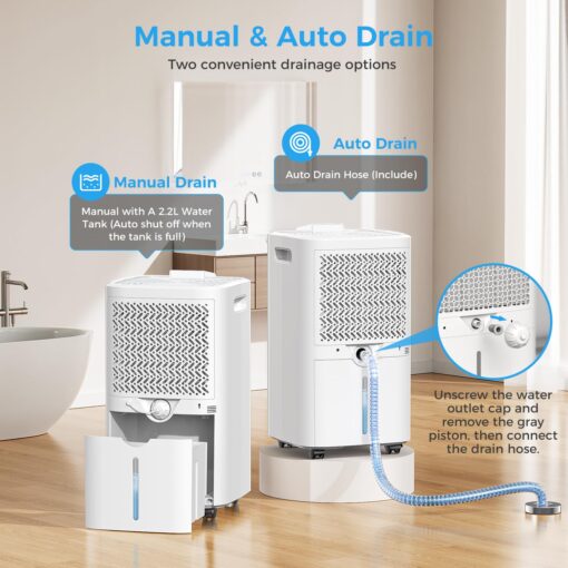 4000 sq.ft Dehumidifier for Basement, Trazico 45 Pint Dehumidifiers for Home with Drain Hose, Smart Humidity Control, 24H Timer, Auto Defrost, Ideal for Large Room, Bathroom, Bedroom, Garage, White - Image 5