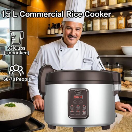 15L Commercial Rice Cooker & Warmer (84 Cup Cooked, 15.8 QT) Smart Large Rice cooker 6 Rice Cook Functions 24-Hr Delay Timer | LED Display | Auto Keep Warm | Non-Stick Inner Pot - Image 8
