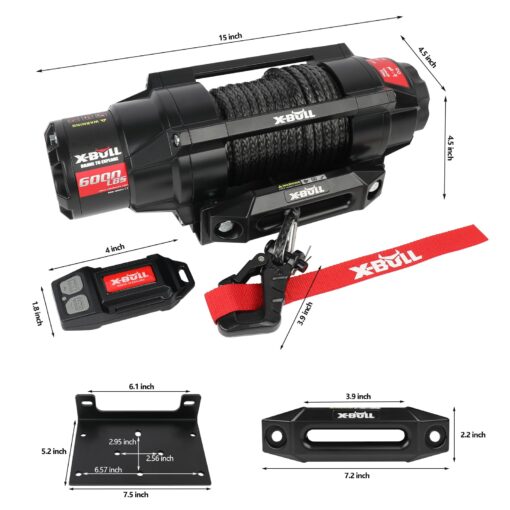 X-BULL New 6000LBS IP68 Waterproof Electric Winch Boat Trailer Winch with 2 in 1 Wireless Remote Synthetic Rope 1/4 in x49.8ft Hook Automatic Braking Powersports Off Road - Image 4