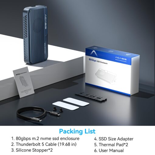 ACASIS 80Gbps M.2 NVMe SSD Enclosure, with Cooling Fan, Compatible with Thunderbolt5/USB4 V2.0, Back Compatible with Thunderbolt4/3/USB4 V1.0, USB3.2/3.1/3.0, Support SSD B+M M-Key (TB501 Pro) - Image 2