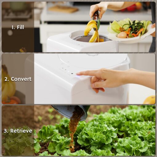 Airthereal Revive R500 Electric Kitchen Composter, SHARKSDEN® Tri-Blade, Turn Food Waste and Scraps into Natural Fertilizer for Plants, Glossy Pearl White - Image 6