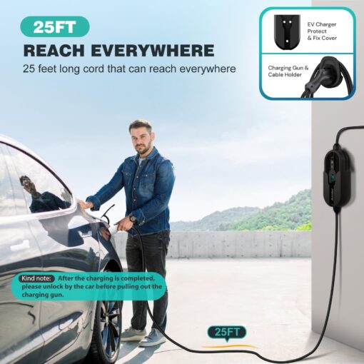 AIMILER Level 2 Electric Vehicle (EV) Charger(32Amp, 220V-240V, NEMA 14-50 Plug), 25ft Cable ETL Listed Portable Indoor/Outdoor EVSE SAE J1772 EV Car Charging Station w/Delay Timer, WiFi Enabled - Image 5