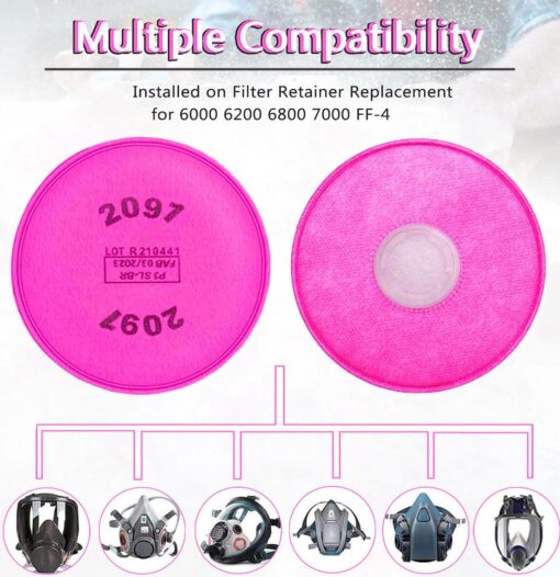 200PCS 2091 Filter P-100 Particulate Filter Installed on Filter Retainer Replacement Cotton for 6000 6200 6800 7000 FF-4 Series Respirator Mask Use for Against Dust Torch Cutting Chemicals - Image 3