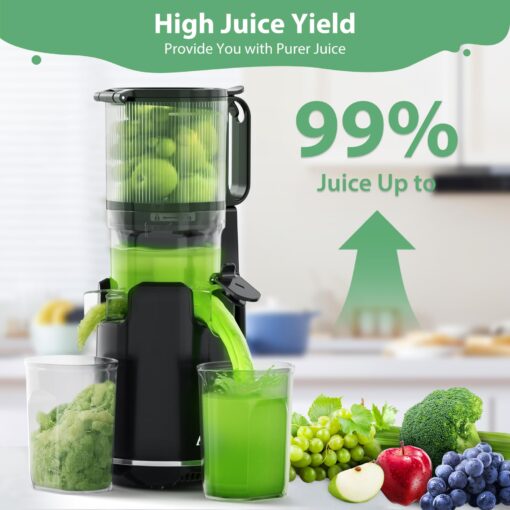 Aeitto Juicer Machines, Cold Press Juicer, 5.3“ Large Feed Chute for Whole Fruits & Vegetables, Slow Masticating Juicer Easy to Clean, High Juice Yield, Black - Image 4