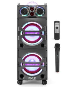 Pyle Portable Bluetooth PA Speaker System - 2000W Active powered Outdoor Bluetooth Speaker Portable PA System w/ Microphone In, Party Lights, USB SD Card Reader, AUX/RCA/FM Radio, Wheels - PSUFM1043BT