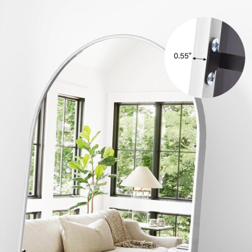 ZMYCZ Full Length Mirror, 71"x30" Arched Floor Mirror, Oversized Standing Mirrors, Hanging or Leaning Against Wall Mounted Mirrors, Large Full Body Mirror with Aluminum Frame for Bedroom (White) - Image 3
