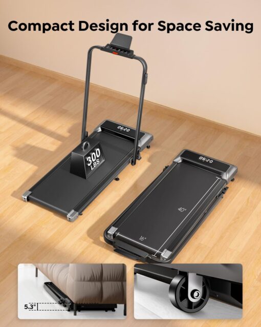 Acezoe Walking Pad Under Desk Treadmill with Incline, 2 in 1 Foldable Treadmills for Home Small Office, 300 lbs Capacity, Portable Compact Walking Treadmill with Remote Control, LED Display and Apps - Image 2