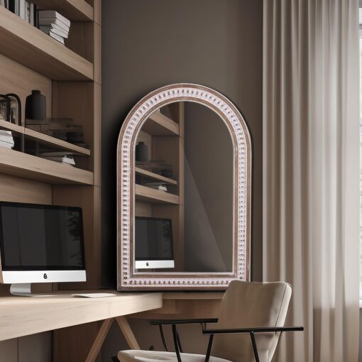 36x24 Boho Wooden Arched Wall Mirror with Beaded, Rustic Farmhouse Decorative Arch Mirrors for Bathroom Vanity, Living Room, Entryway, or Foyer - Image 2