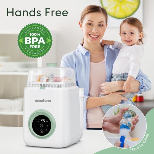 MOMFANN 4 in 1 Baby Bottle Washer with 2 Wash Time, Baby Bottle Sterilizer and Dryer, Save time & Effort, Easy to Use, Green - Image 2
