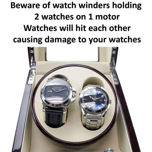 Heiden Monaco Double Watch Winder in Black Leather - Battery Powered or AC Adapter, 12 Program Settings, Diamond Stitched Vegan Leather, Soft Linen Interior, Large Interior Space for Large Watches - Image 2