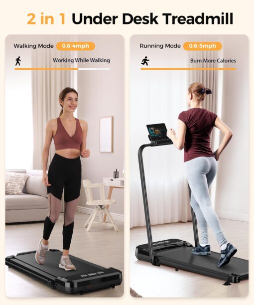 Zisgner Walking Pad, Under Desk Treadmill, Walking Pad with Incline, 2 in 1 Treadmills for Home/Office, Compact Portable Foldable Treadmill, Installation-Free Low Noise, Safety Lock and LED Display - Image 7