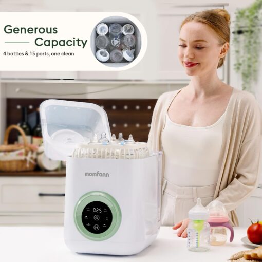 MOMFANN 4 in 1 Baby Bottle Washer with 2 Wash Time, Baby Bottle Sterilizer and Dryer, Save time & Effort, Easy to Use, Green - Image 3