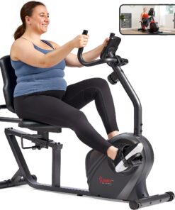 Sunny Health & Fitness Heavy-Duty Recumbent Smart Bike, Wide Cushioned Seat & Back, Cycling Workout Machine, Bicycle Exercise for Adult/Seniors at home, Exclusive Free SunnyFit App Bluetooth Link