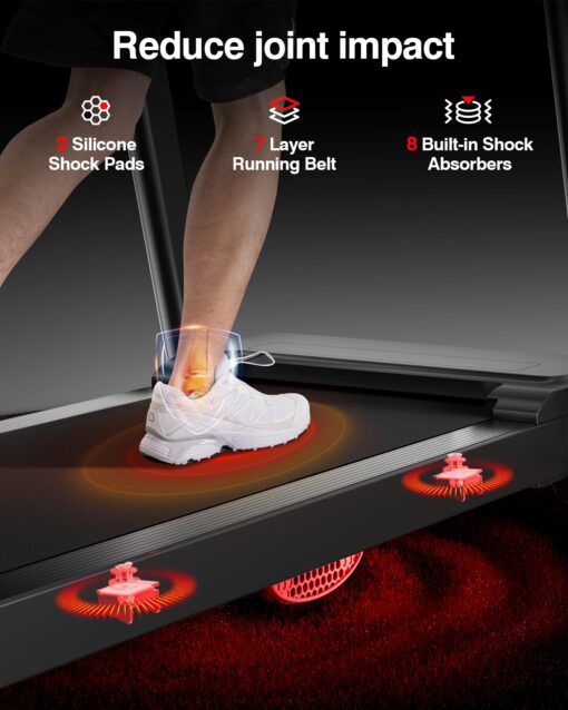 LONTEK Treadmills for Home, 3.0HP Quiet Brushless Folding Treadmill with Heart Rate Sensor, Silicone Damping System, 300lbs Weight Capacity, Holder for Cup&Phone - Image 6