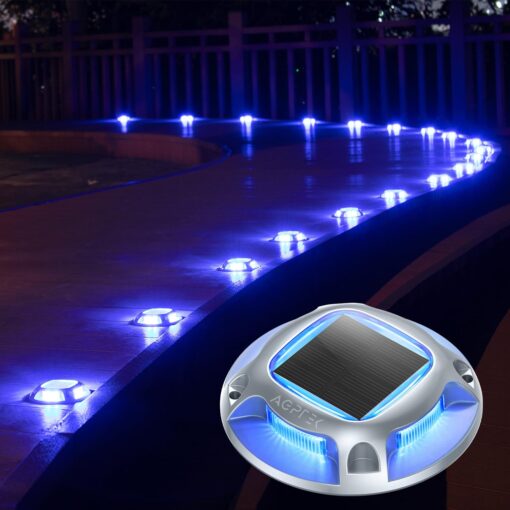 AGPTEK Solar Driveway Lights Outdoor 24 Pack, 2 Color Modes LED Deck Dock Marine Waterproof Security Marker Lights for Step Sidewalk Stair Garden Pathway Walkway Yard(Blue Light/Cool White)
