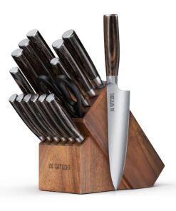 Yatoshi 15 Piece Knife Block Set - Pro Kitchen Knife Set Ultra Sharp High Carbon Stainless Steel with Ergonomic Handle