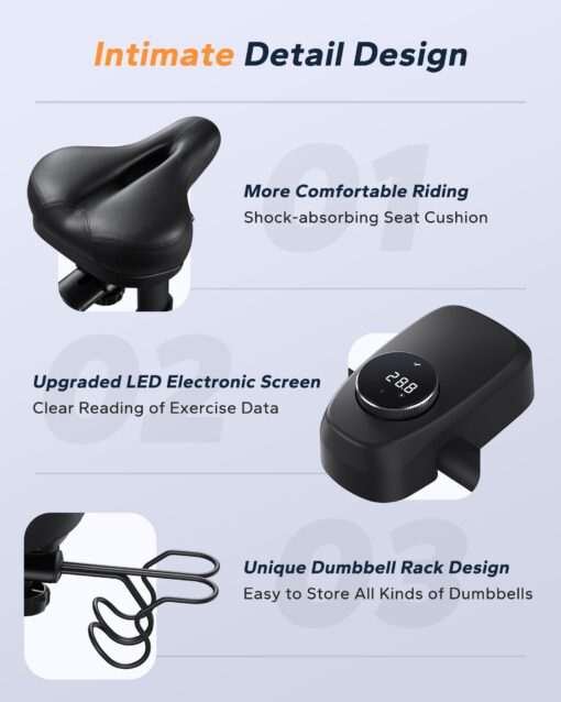 MERACH Exercise Bike, Brake Pad/Magnetic Stationary Bike with Exclusive App, Low Noise Indoor Cycling Bike with 270LBS Weight Capacity, Dumbbell Rack and Fitness Courses for Weight Loss - Image 3
