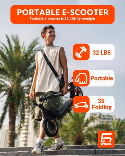 5TH WHEEL V20 Pro Electric Scooter, 10" Solid Tires, 350W Motor & 18 MPH, Turn Signals and Dual Brakes, APP Control & E-Lock, Portable and Foldable Commuter Electric Kick Scooter for Adults and Teens - Image 9