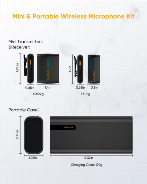7RYMS iRay DW40 Four-channel Wireless Lavalier Microphone, Charging Case, Noise Cancellation, 656ft Range, 12.5H Working, Lav Mic for Camera, iPhone, Android Phone, Vlogging, Streaming, Interview, etc - Image 3