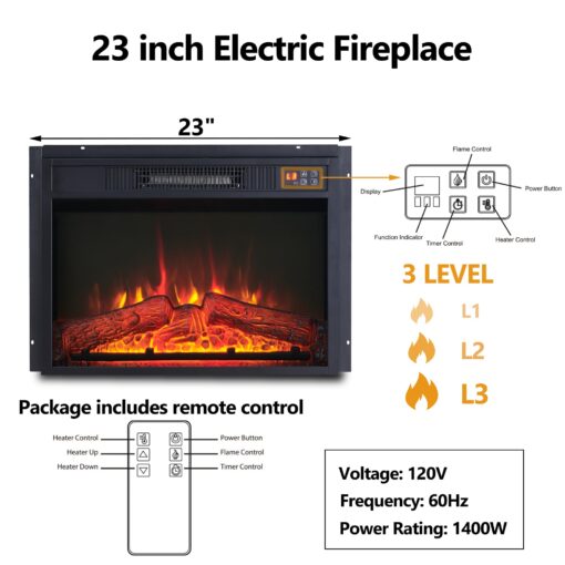 Aitjunz 45" Flip Top Electric Fireplace with Mantel, Electric Fireplace Heater, TV Stand with Freestanding Electric Fireplaces, Remote Control, Adjustable Flame Level for Living Room (White) - Image 4
