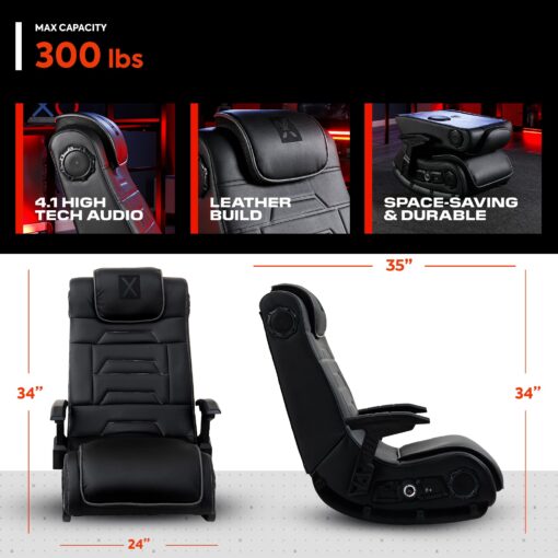 X Rocker Pro Series H3 XL Video Gaming Floor Chair with Armrests, Built-In Audio & Vibration via Wireless Bluetooth, Foldable, Vegan Leather, 300 lbs Max, Amazon Exclusive, Black - Image 7