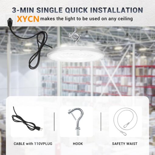 XYCN 10 Pack 200W UFO Led High Bay Light,120VAC,5000K Daylight Commercial Bay Lighting,IP66 Waterproof,30500LM,850W MH/HPS with Plug Area Lighting for Warehouse/Shop/Workshop/Garage/Barn/Gym/Factory - Image 4