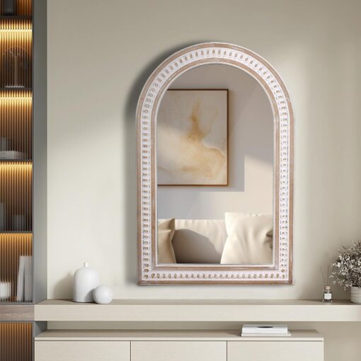 36x24 Boho Wooden Arched Wall Mirror with Beaded, Rustic Farmhouse Decorative Arch Mirrors for Bathroom Vanity, Living Room, Entryway, or Foyer - Image 7