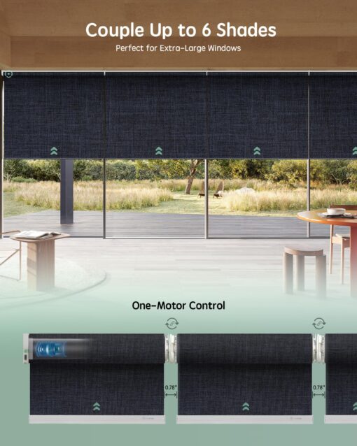 Yoolax Smart Coupled Roller Shades Compatible with Alexa Google, Motorized Blinds with Remote Blackout Coupled Roller Shades for X-Large Windows, Custom Size (XL Coupled-Navy Blue) - Image 7