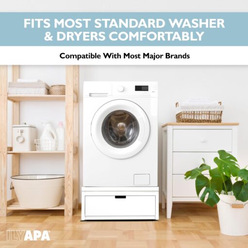 Ilyapa Washer and Dryer Stand - Universal Wooden Laundry Pedestal Washing Machine Stand Base with Drawer - Compatible with Samsung, LG, GE, Maytag - 28x28x12 in. - Patent Pending - Image 3