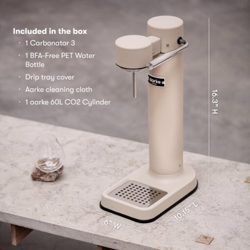 aarke Carbonator lll with CO2 Cylinder, Sparkling & Carbonation Water Machine, Stainless Steel with PET BPA-Free Reusable Bottle Volume 800 mL (Sand) - Image 5