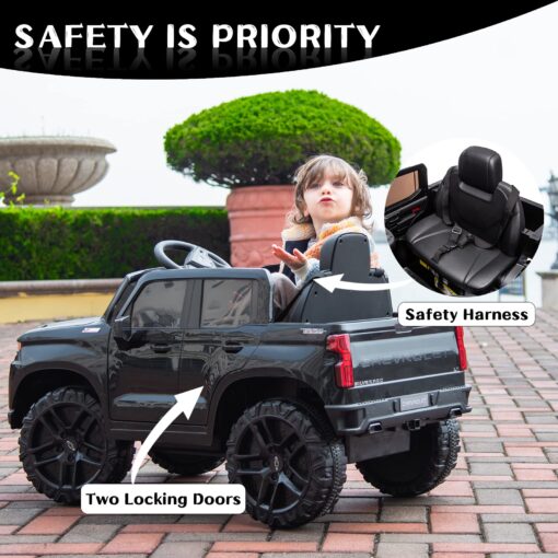Bopilon 12V Electric Car for Kids,Licensed Chevy Silverado Truck Kids Ride On Car with Remote Control Battery Powered Electric Vehicle Toy Car, 4-Wheeler Suspension, Music& Lights, 3 Speeds(Black) - Image 2