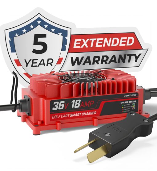 FORM 36 Volt Golf Cart Battery Charger for Club Car, EZGO & Yamaha Golf Carts with Crowfoot Plug - 36V 18AMP Lead Acid Battery Charger